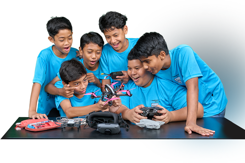 Students learning drone skills