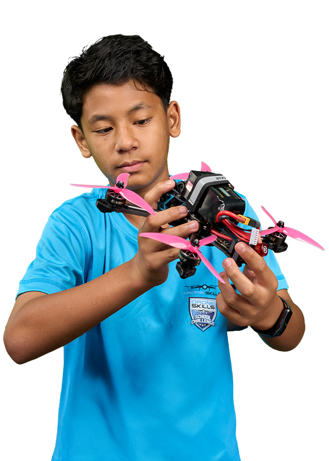 Kid learning drone skills